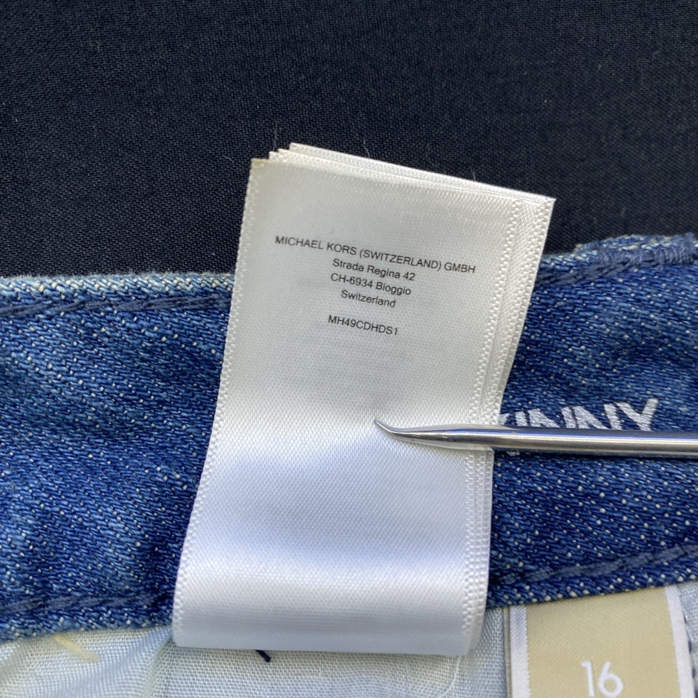 Michael Kors Blue Skinny Jeans Mid Rise Bead Embroidered Women's 16 Vintage Wash - Picture 15 of 15